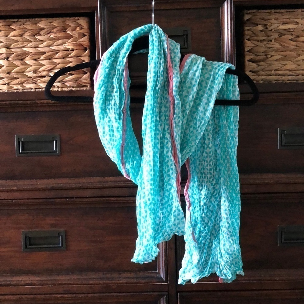 Lightweight teal scarf with pink trim